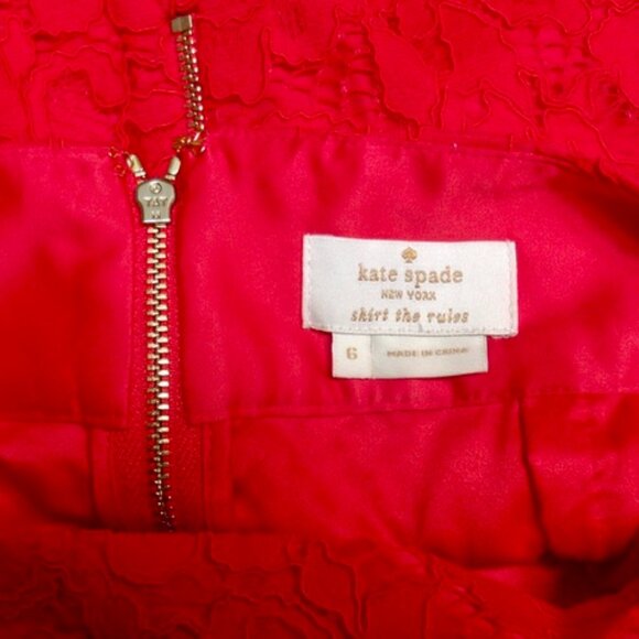 KATE SPADE 'Skirt the Rules' Red Lace A Line Below the Knee Skirt Size 6 - Picture 4 of 6